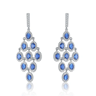 Genevive Sterling Silver Sapphire Cubic Zirconia Chandelier Earrings In Blue