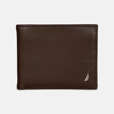 Nautica Mens Leather Billfold Wallet In Brown