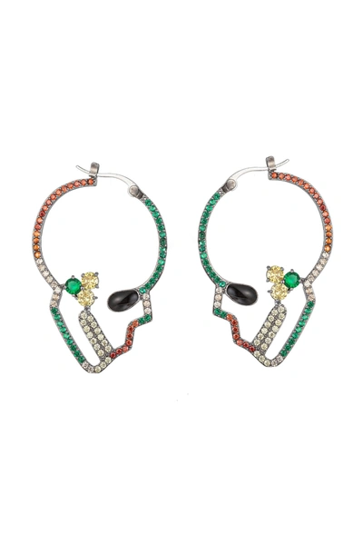 Eye Candy La Luxe Collection Cz Skull Earrings In Green