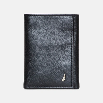 Nautica Mens Leather Trifold Wallet In Black