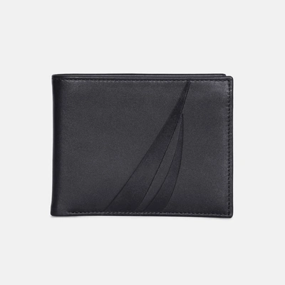 Nautica Mens Leather Bifold Passcase Wallet In Black