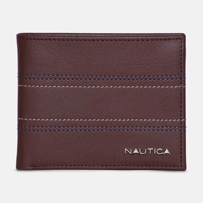 Nautica Mens Leather Bifold Wallet In Red