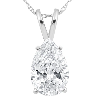 Pompeii3 3 Ct Pear Shape Solitaire Lab Grown Diamond Pendant 14k White Gold Necklace In Silver