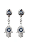 Eye Candy La Luxe Collection Cz Mini Hamsa Drop Earrings In Silver