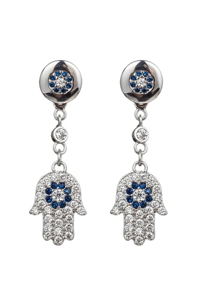 Eye Candy La Luxe Collection Cz Mini Hamsa Drop Earrings In Silver