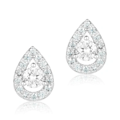 Adornia Pear Cut Halo Swarovski Crystal Earrings Silver
