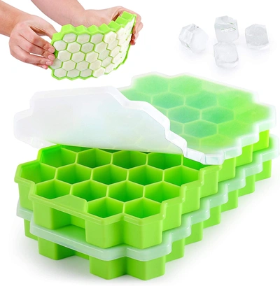 Zulay Kitchen Silicone Honeycomb Shaped Flexible Ice Trays With Removable Lid In Green