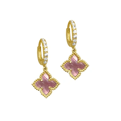 Adornia Floral Dangle Hoops Pink Mother Of Pearl Gold