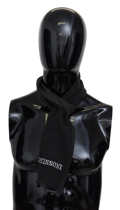 Missoni Wool Unisex Neck Wrap Shawl Fringes Logo Men's Scarf In Black