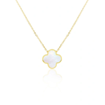 The Lovery Extra Large Mother Of Pearl Single Clover Necklace In Blue