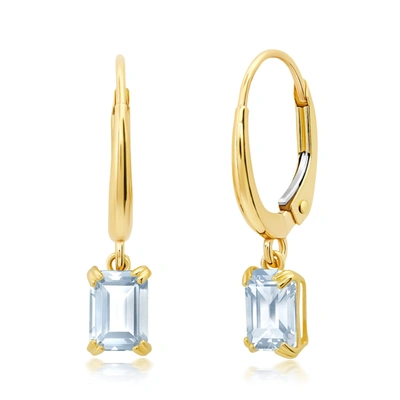 Nicole Miller 10k White Or Yellow Gold Emerald Cut 6x4mm Gemstone Dangle Lever Back Earrings With Push Backs