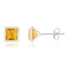 NICOLE MILLER STERLING SILVER PRINCESS CUT 6MM GEMSTONE SQUARE STUD EARRINGS WITH PUSH BACKS