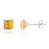 Nicole Miller Sterling Silver Princess Cut 6mm Gemstone Square Stud Earrings With Push Backs In White