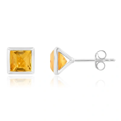 Nicole Miller Sterling Silver Princess Cut 6mm Gemstone Square Stud Earrings With Push Backs In White