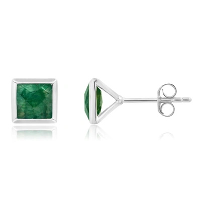 Nicole Miller Sterling Silver Princess Cut 6mm Gemstone Square Stud Earrings With Push Backs In Green