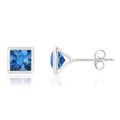 Nicole Miller Sterling Silver Princess Cut 6mm Gemstone Square Stud Earrings With Push Backs In Blue