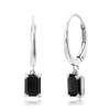 Nicole Miller 10k White Or Yellow Gold Emerald Cut 6x4mm Gemstone Dangle Lever Back Earrings With Push Backs In Black