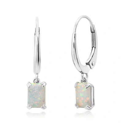 Nicole Miller 10k White Or Yellow Gold Emerald Cut 6x4mm Gemstone Dangle Lever Back Earrings With Push Backs In Silver