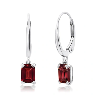 Nicole Miller 10k White Or Yellow Gold Emerald Cut 6x4mm Gemstone Dangle Lever Back Earrings With Push Backs In Red