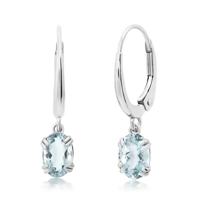 Nicole Miller 10k White Or Yellow Gold Oval Cut 6x4mm Gemstone Dangle Lever Back Earrings For Women With Push Back In Silver