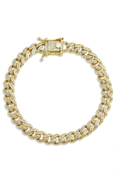 Savvy Cie Jewels 7.5" 18k Gold Pl. Cuban Link Cz Br. In White