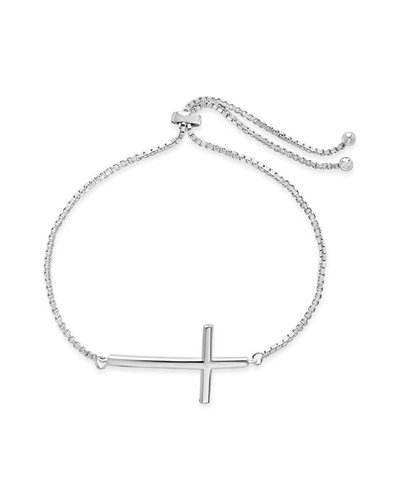 Sterling Forever Rhodium Plated Polished Cross Bolo Bracelet In Silver
