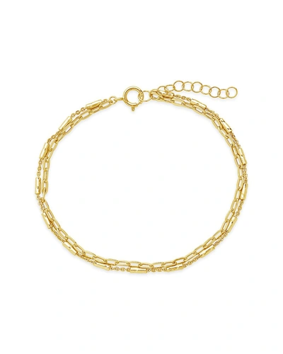 Sterling Forever 14k Over Silver Delicate Two-layer Chain Bracelet In Gold