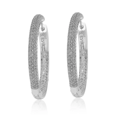 Suzy Levian Sterling Silver Pave Set Cz Hoop Earrings In White