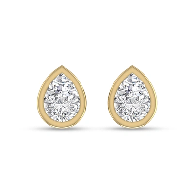Lab Grown Diamonds Lab Grown 1/2 Ctw Pear Shaped Bezel Set Solitaire Diamond Earrings In 14k Yellow Gold In Silver