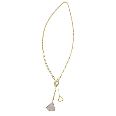 Adornia Mixed Chain Toggle Y- Ginko Leaf Drop Necklace Gold In White