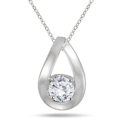 Monary 1/2 Carat Tear Drop Diamond Solitaire Pendant In 10k White Gold In Silver