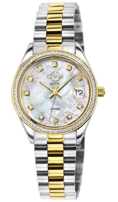 Gv2 Women's Turin Diamond,white Mop Dial, Two Toned Ipyg Stainless Steel Watch In Silver