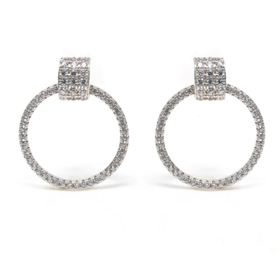 Suzy Levian Sterling Silver Micro Pave Abstract Cubic Zirconia Hoop Earrings In White