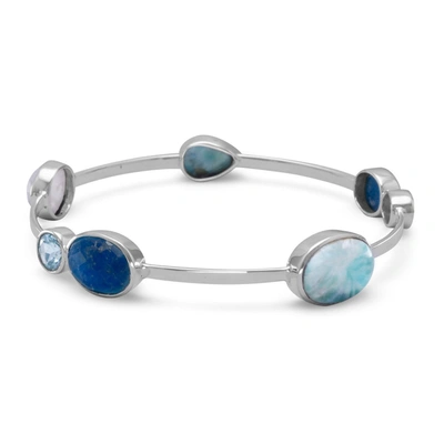Liv Oliver Sterling Silver Multi Gemstone Bangle Bracelet In Blue