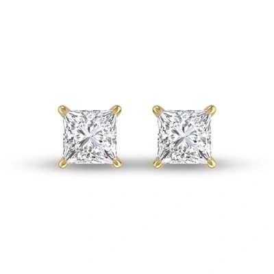 Lab Grown Diamonds Lab Grown 1 Ctw Princess Cut Solitaire Diamond Earrings In 14k Yellow Gold In Silver