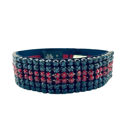 Gucci Women's Blue/red Web Elastic Headband With Crystals M/57 494672 6468 In Multi