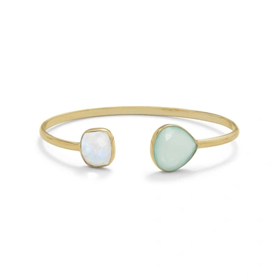 Liv Oliver 18k Gold Moonstone & Chalcedony Open Cuff Bangle In Blue