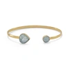 LIV OLIVER 18K GOLD AQUAMARINE PEAR & ROUND OPEN CUFF BANGLE