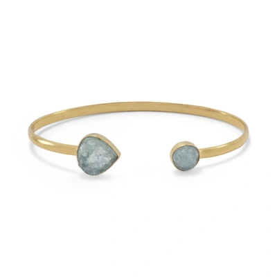 Liv Oliver 18k Gold Aquamarine Pear & Round Open Cuff Bangle In Silver