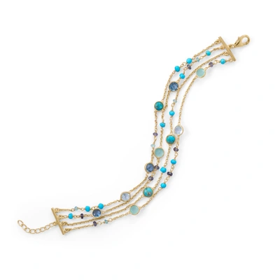 Liv Oliver 18k Gold Multi Row Turquoise & Blue Topaz Multi Gemstone Bracelet