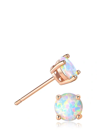 Liv Oliver 18k Rose Gold White Opal Stud Earrings In Blue