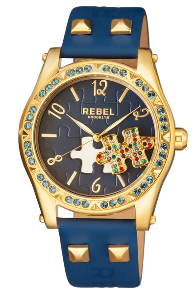 Rebel Gravesend Navy Dial Ladies Watch Rb111-9141 In Gold Tone / Navy / Yellow