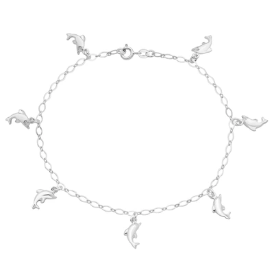 A & M Sterling Silver Dolphin Charm Anklet