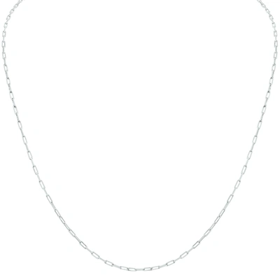Monary Silver Rhodium 1.8mm Dainty Diamond Cut Paperclip Necklace With Lobster Clasp - 30 Inch In White
