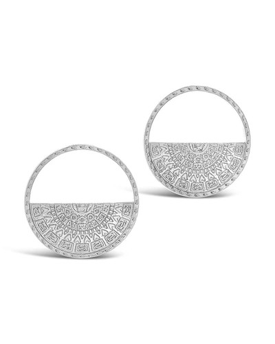 Sterling Forever Medallion Half Circle Studs In Silver