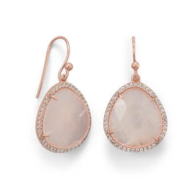 Liv Oliver 18k Rose Gold Plated Rose Quartz Oval Cz Drop Earrings In Pink