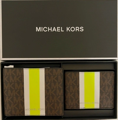 Michael Kors Gifting 3 In 1 Wallet Box Set In Brown / Neon