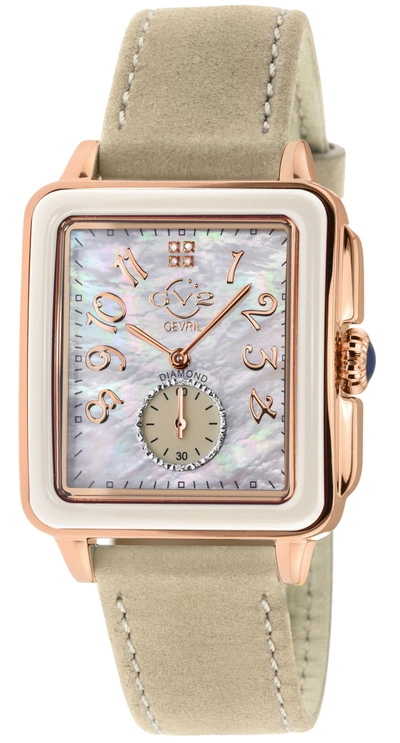 Gv2 Bari White Enamel White Mop Dial Diamond Watch, Genuine Brown Leather Strap In Multi