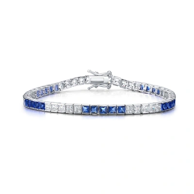 Genevive .925 Sterling Silver Sapphire Cubic Zirconia Tennis Bracelet In Blue