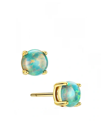 Liv Oliver 18k Gold Green Opal Stud Earrings In Blue